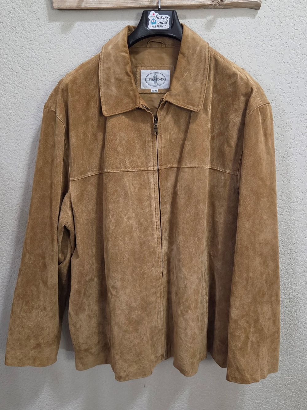 Lindonford Men's Suede Zip-Front Bomber Jacket in Tan
